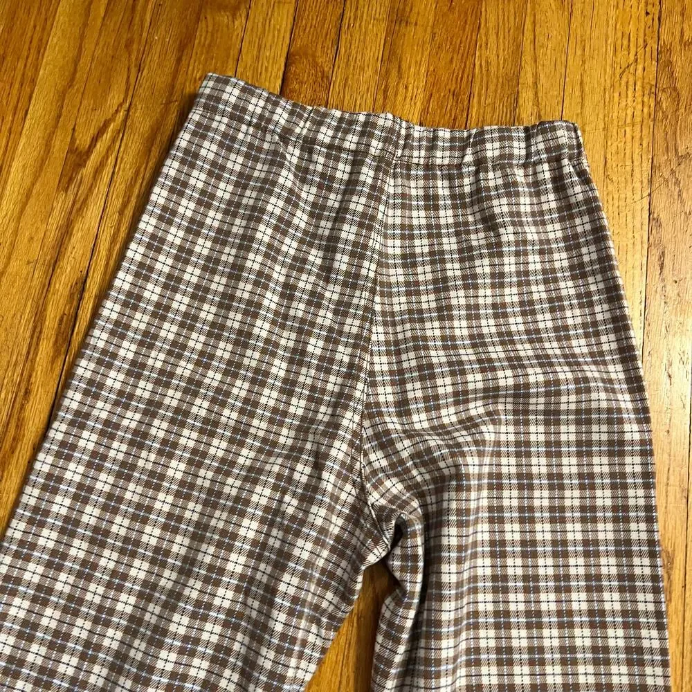 Brandy Melville Pants Women One Size Brown Straight Plaid 25x29.5 High Rise